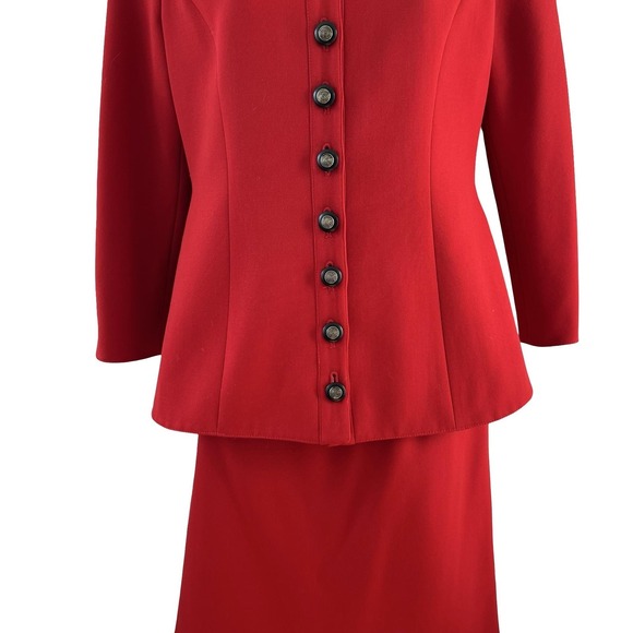 Vintage Valentino Boutique Skirt Suit Womens 4 Red‎ Made in Italy Two Piece 90s - Picture 2 of 16